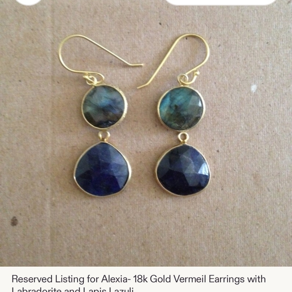 18K Gold Vermeil Labradorite and Lapis Lazuli Earrings